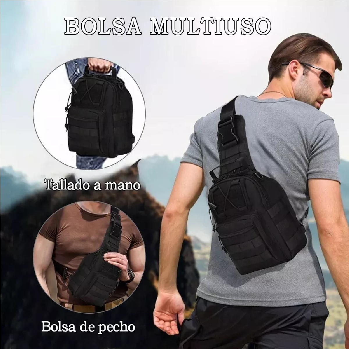 Mochila Táctica Militar Bandolera Cruzada Pechera Negro