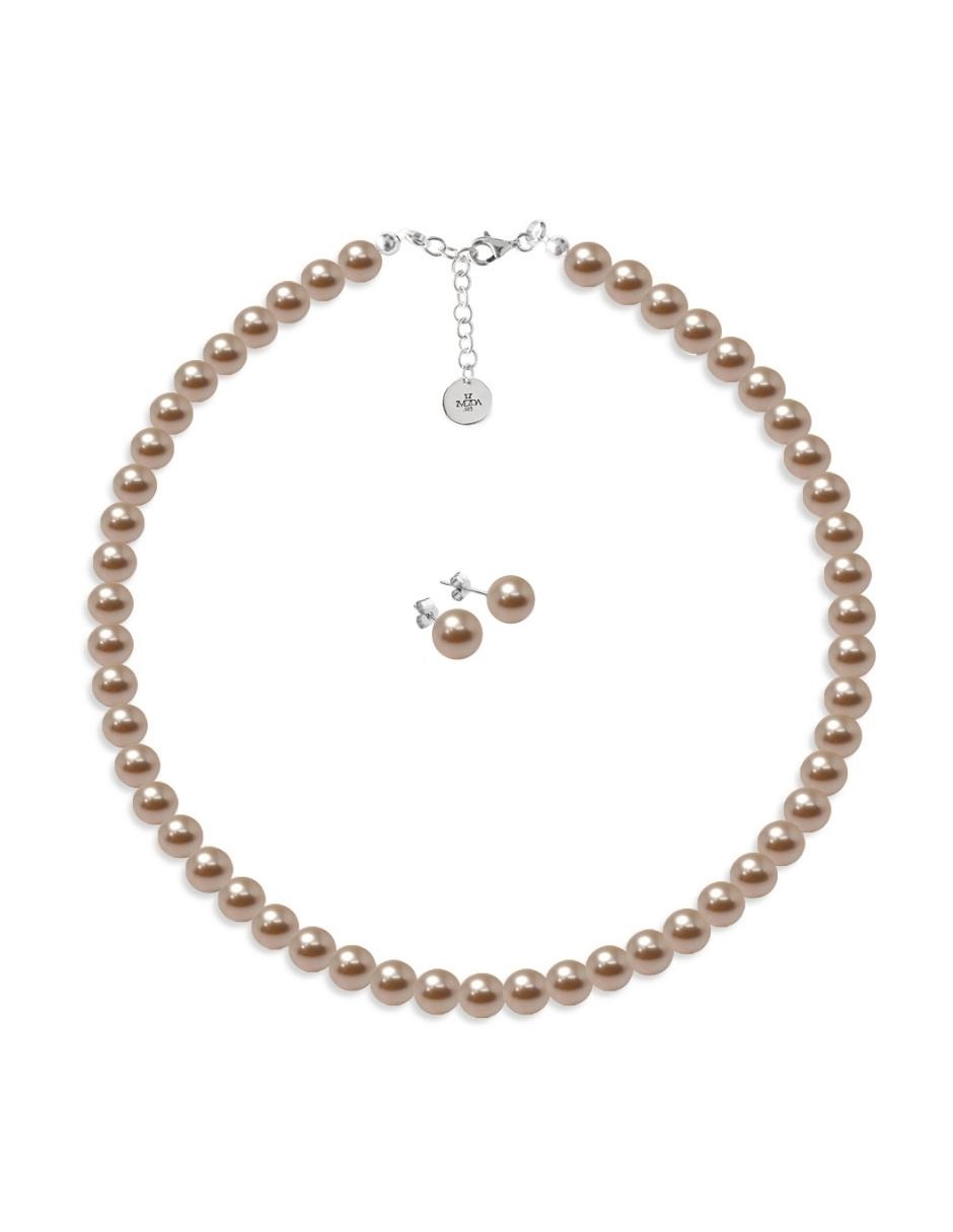 Collar y aretes color Beige Zvezda de plata .925 corte Perlas de cristal.