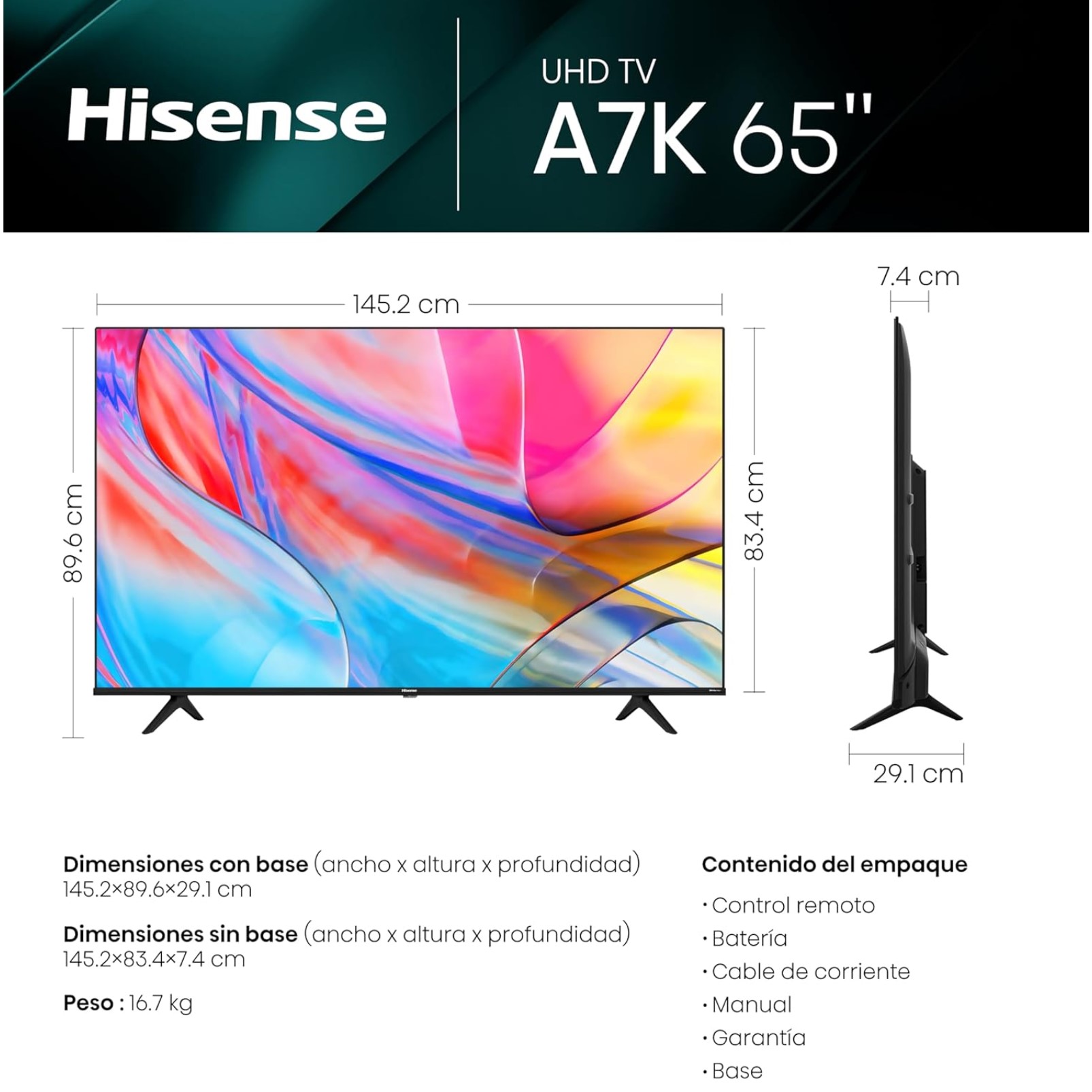 Smart TV Hisense LED de 65" 4K/UHD 65A65K Google TV .