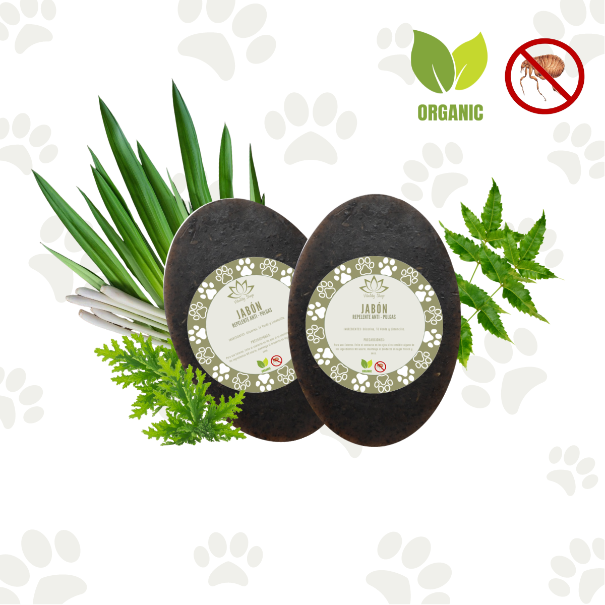 Jabón en barra organico natural Anti pulgas Hidratante Humectante mascotas domesticas 2 pz.