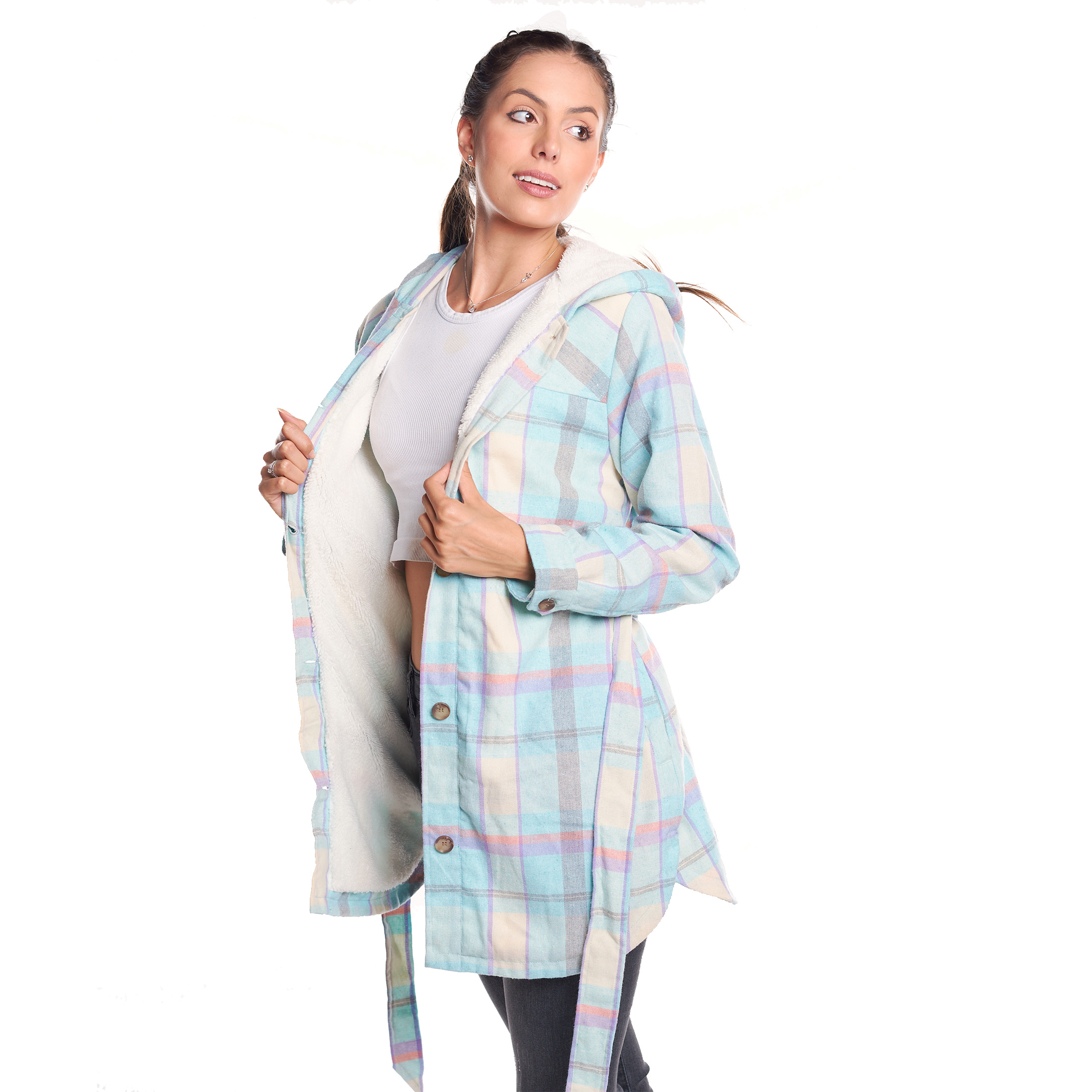 Camisola a Cuadros Chamarra Larga PARA Mujer Franela