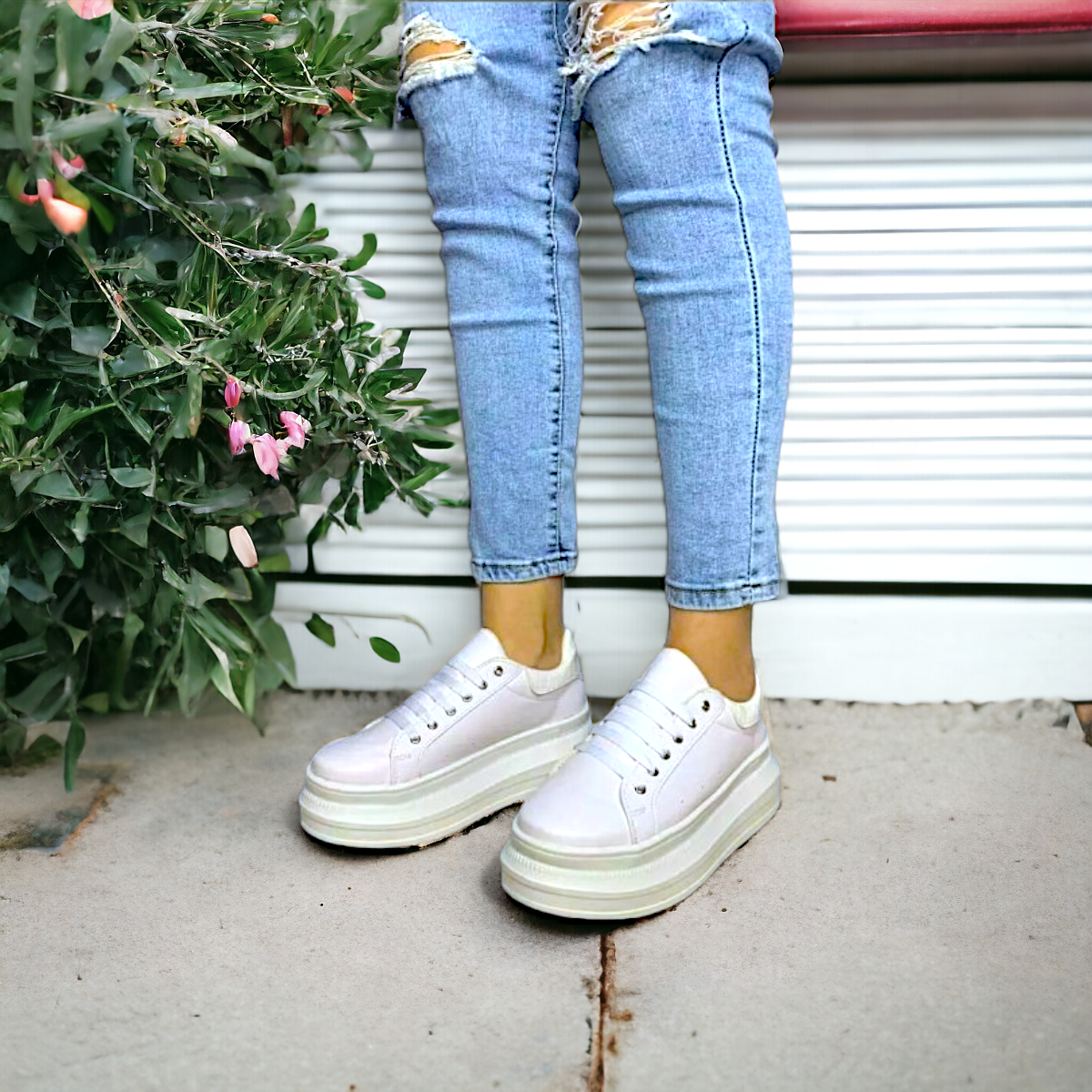 Tenis De Dama Blanco Plataforma Casuales Urbanos Moda LAS CUATAS.
