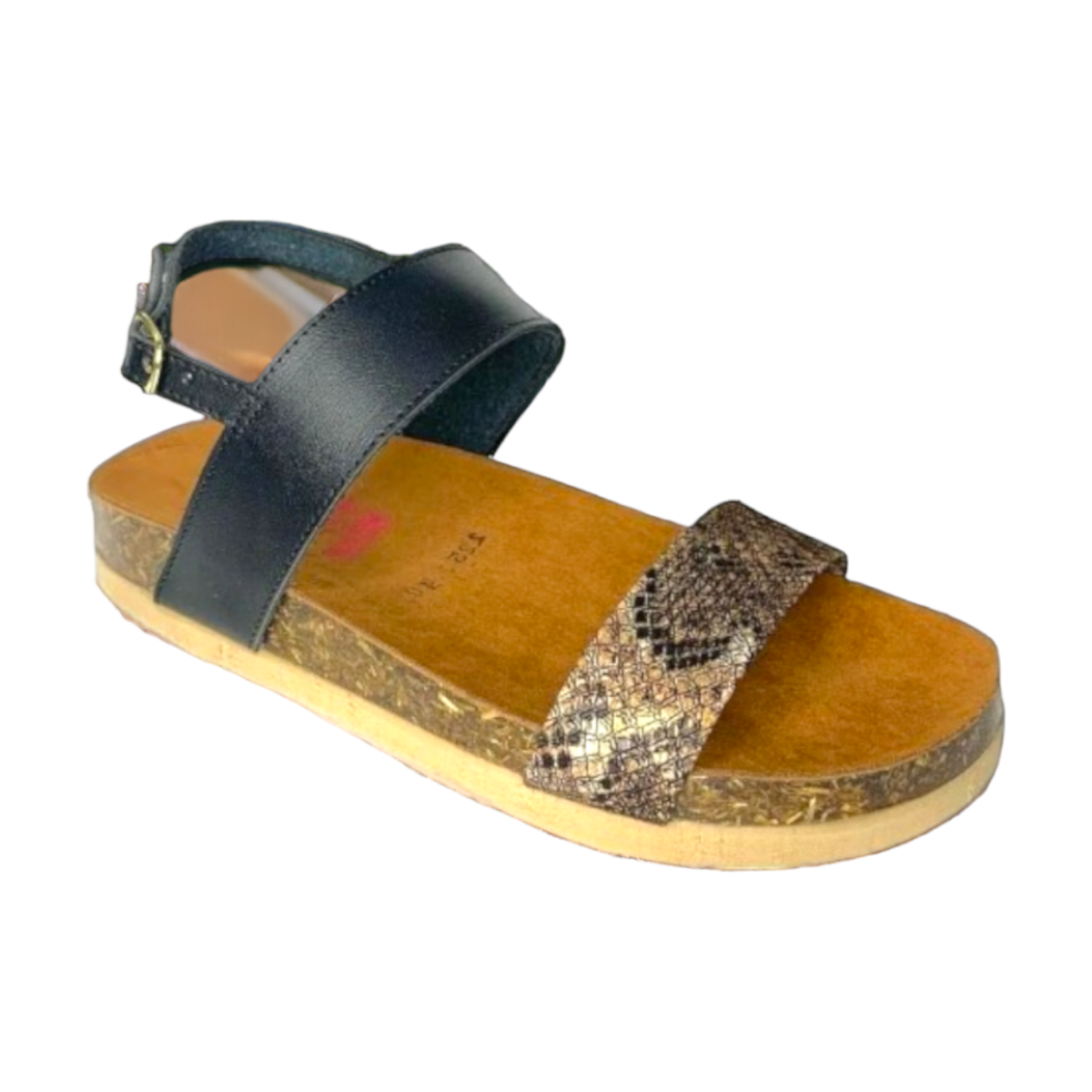 Huarache Mujer Vibora Casual Comodo Negro Corcho LAS CUATAS.