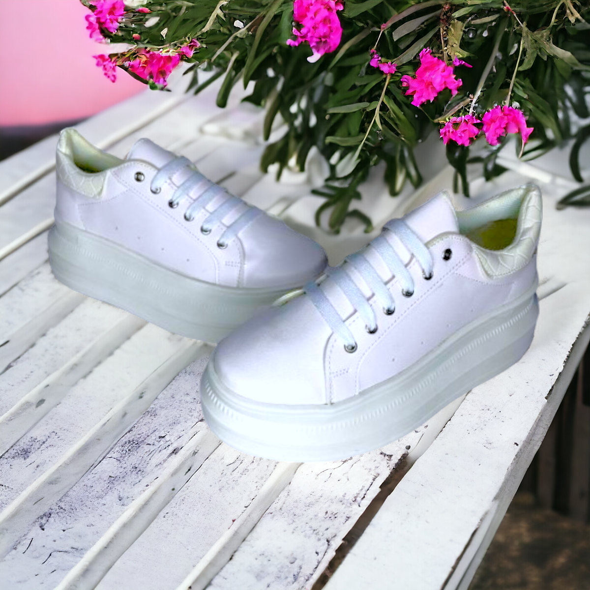 Tenis De Dama Blanco Plataforma Casuales Urbanos Moda LAS CUATAS.