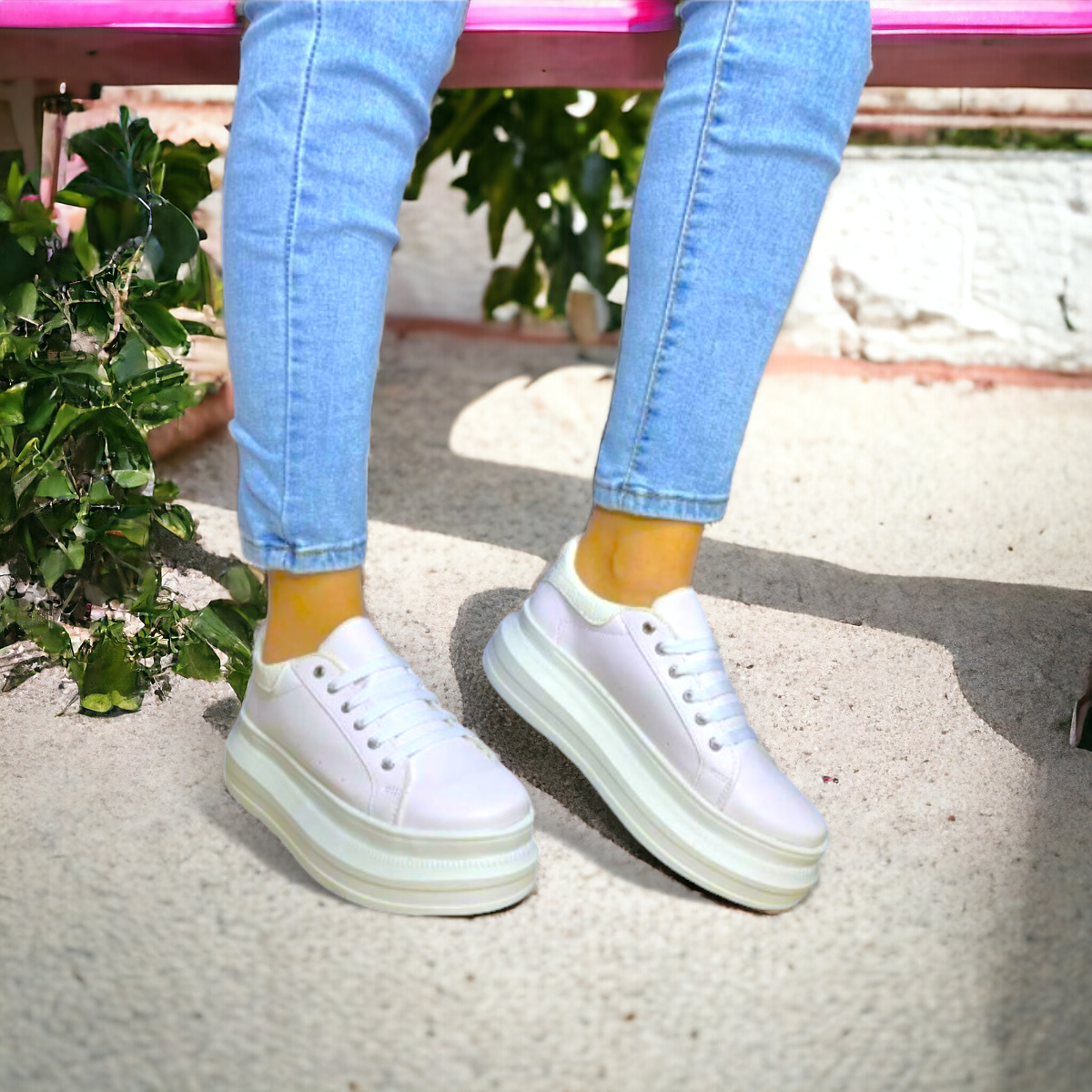 Tenis De Dama Blanco Plataforma Casuales Urbanos Moda LAS CUATAS.