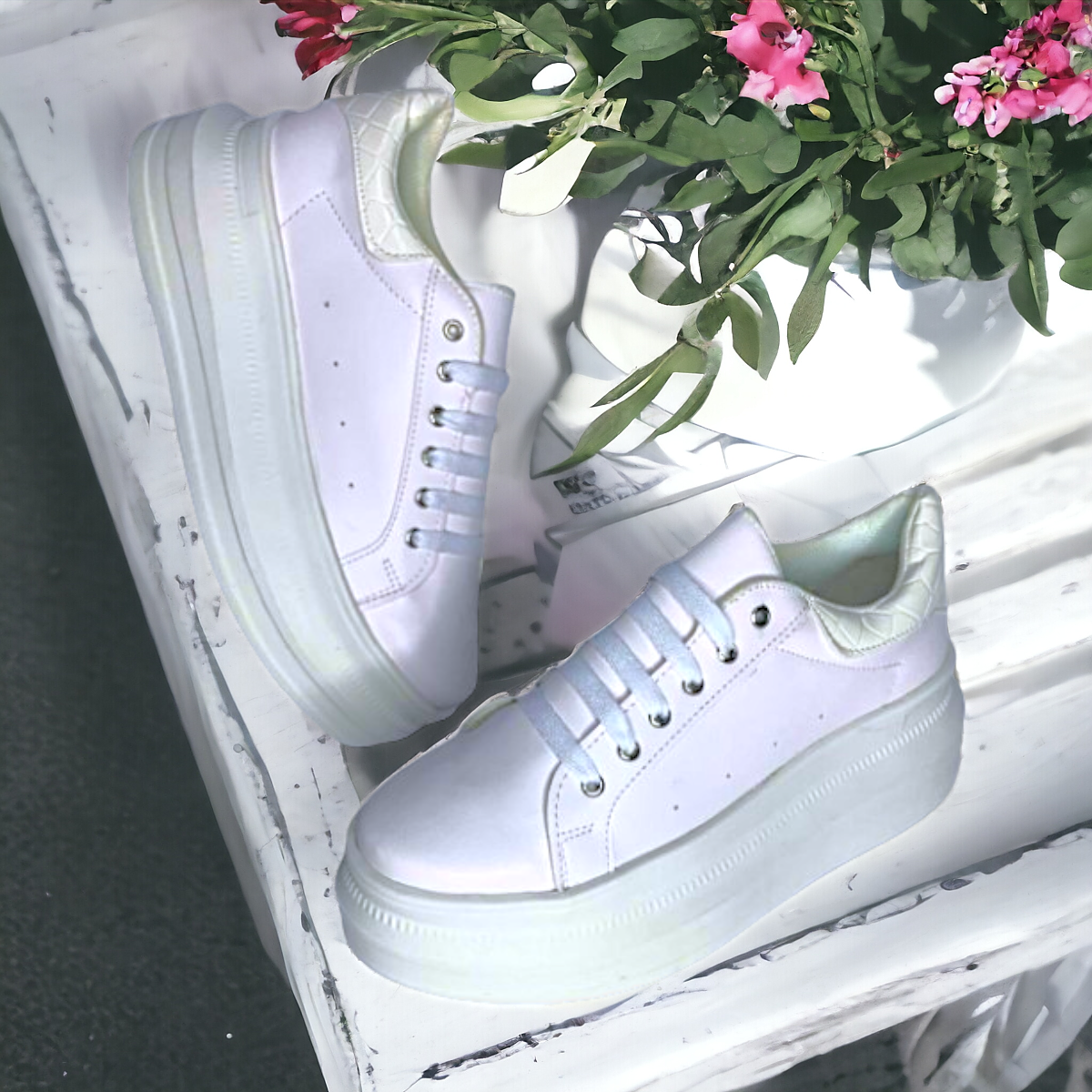 Tenis De Dama Blanco Plataforma Casuales Urbanos Moda LAS CUATAS.