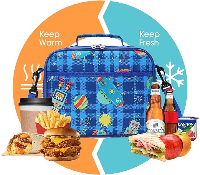 Bolsa de Almuerzo Robot Bolsa de Almuerzo Grande con Doble Aislamiento Bolsa Aislante Reutilizable para el Almuerzo Bolsa de Almuerzo con Correa de Hombro Desmontable.