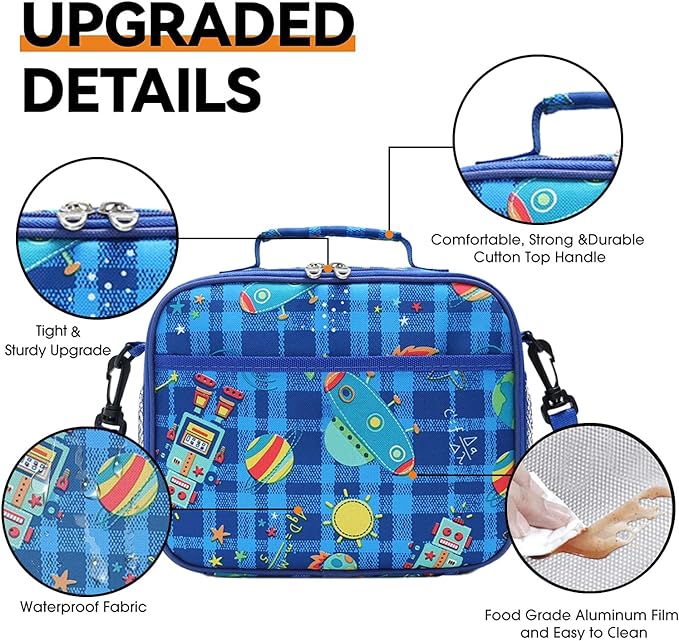 Bolsa de Almuerzo Robot Bolsa de Almuerzo Grande con Doble Aislamiento Bolsa Aislante Reutilizable para el Almuerzo Bolsa de Almuerzo con Correa de Hombro Desmontable.