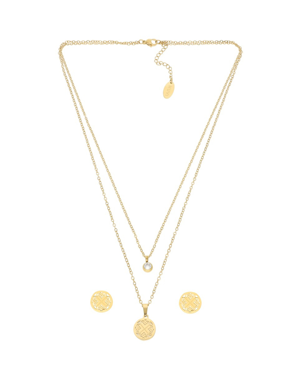 Collar y Aretes NUVI Redondo Trebol Perla Madre.