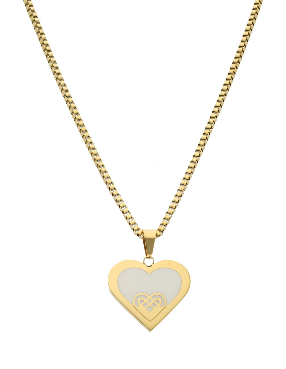 Collar NUVI Medallon Corazon Esmalte Beige.
