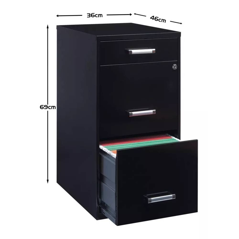 Archivero Organizador Metálico Hirsh 20225 3 Cajones Negro.