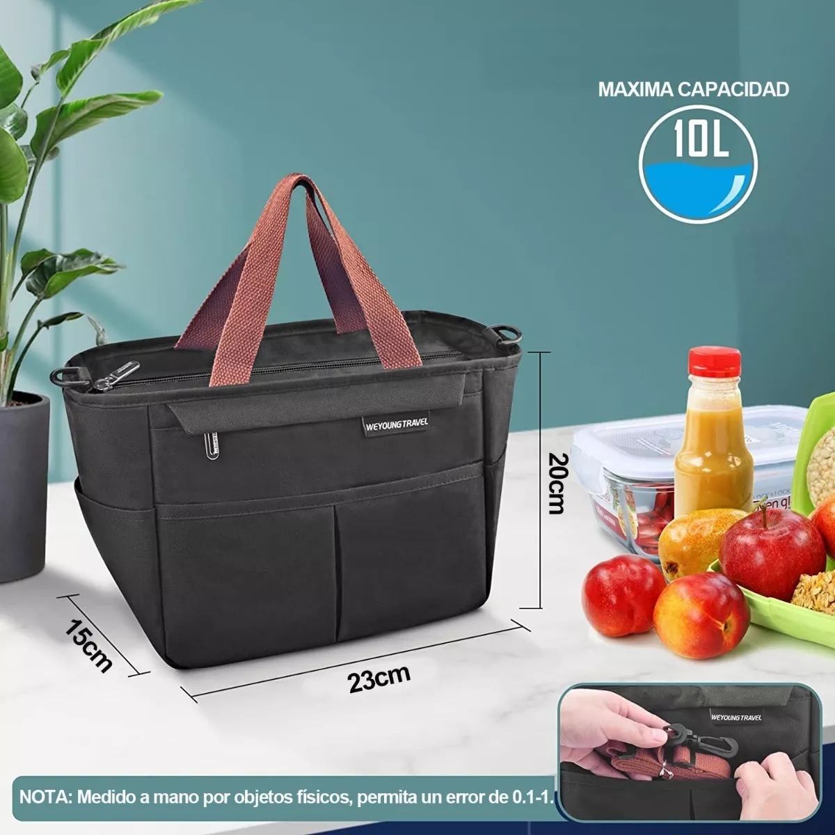 Lonchera Bolsa Térmica Aislamiento Frio Calor Café Con Negro