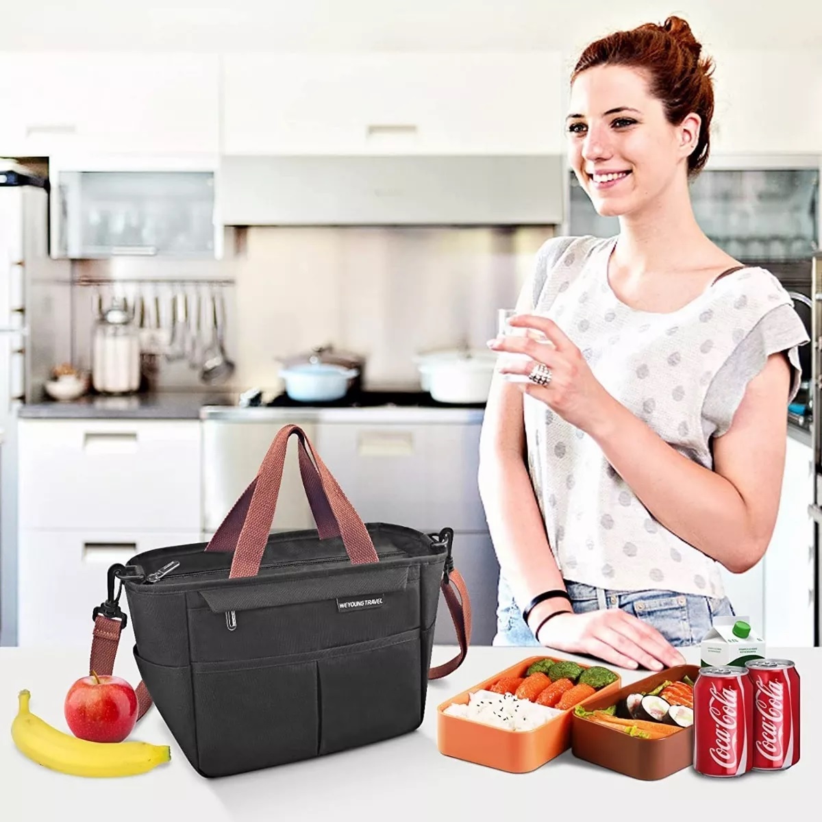 Lonchera Bolsa Térmica Aislamiento Frio Calor Café Con Negro