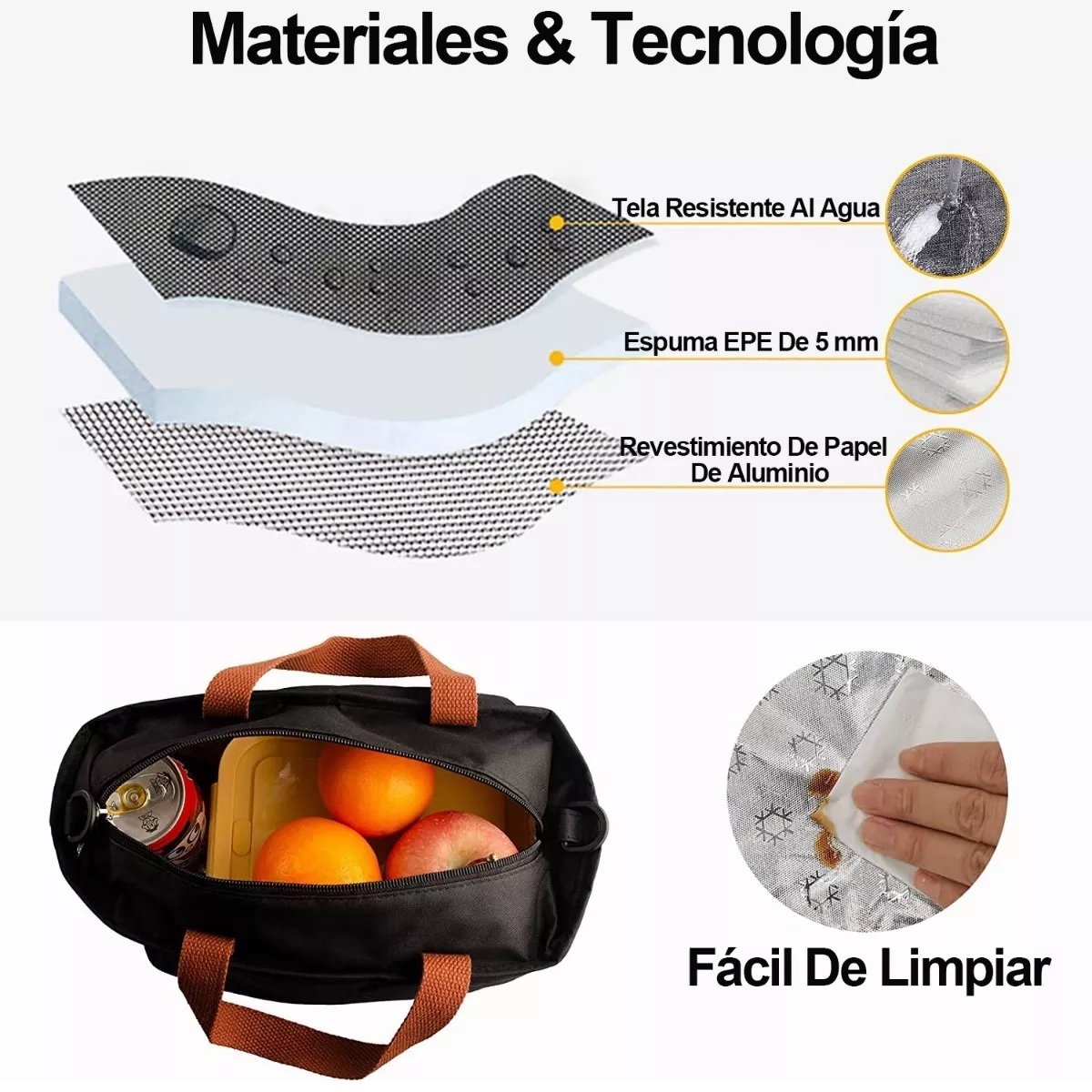 Lonchera Bolsa Térmica Aislamiento Frio Calor Café Con Negro