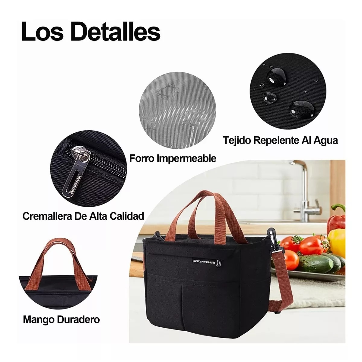 Lonchera Bolsa Térmica Aislamiento Frio Calor Café Con Negro