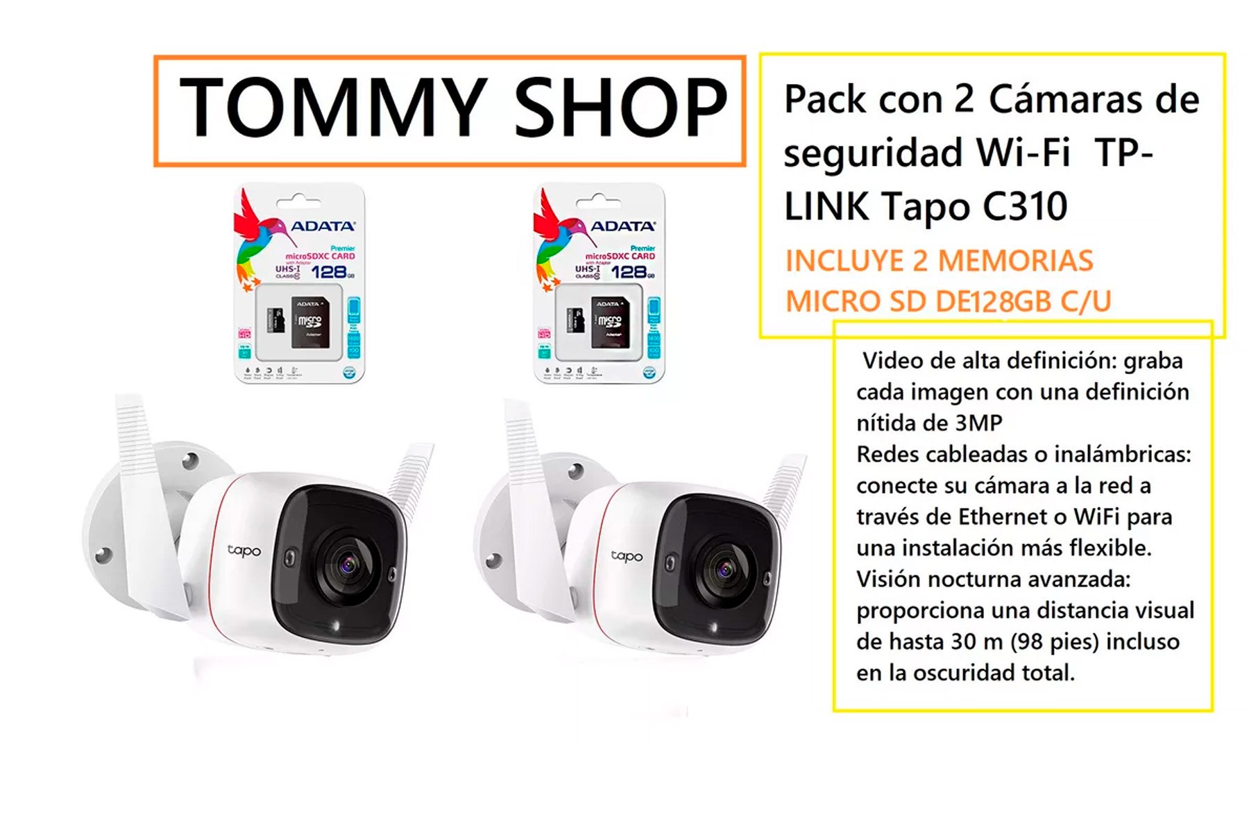 2 Camaras D Vigilancia Tp-link Tapo C310 Wifi Microsd 128gb.