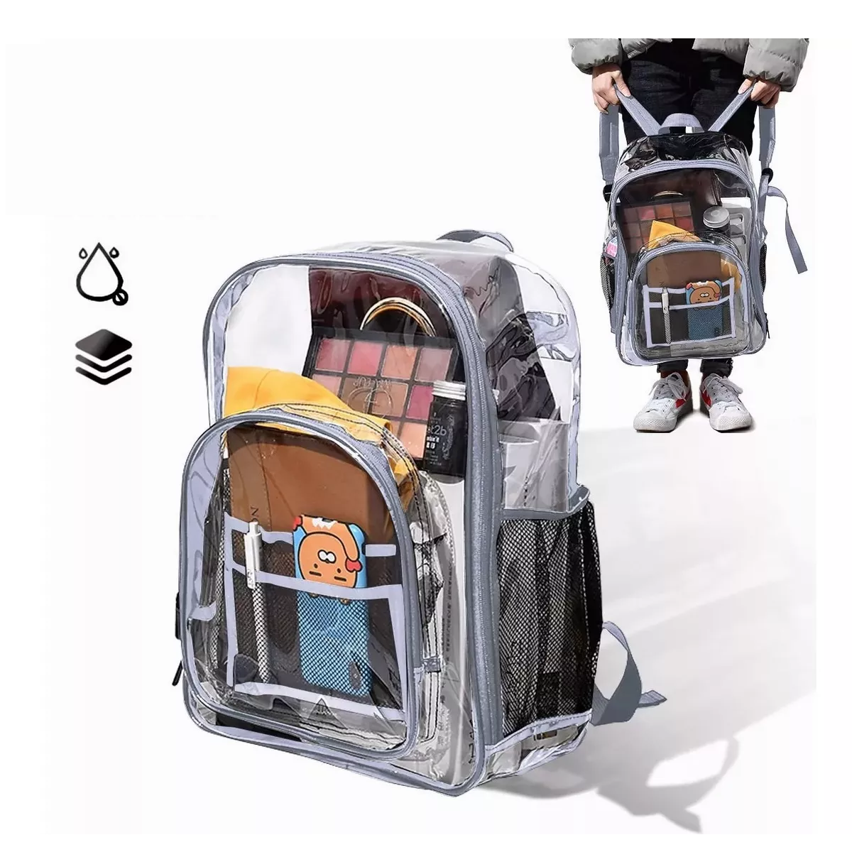 Conjunto De Tres Piezas De Mochila Impermeable Transparente