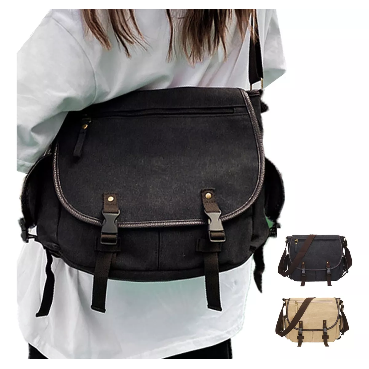 Bolso Hombre Lona Vintage Hombro Bandolera Viaje Casual.