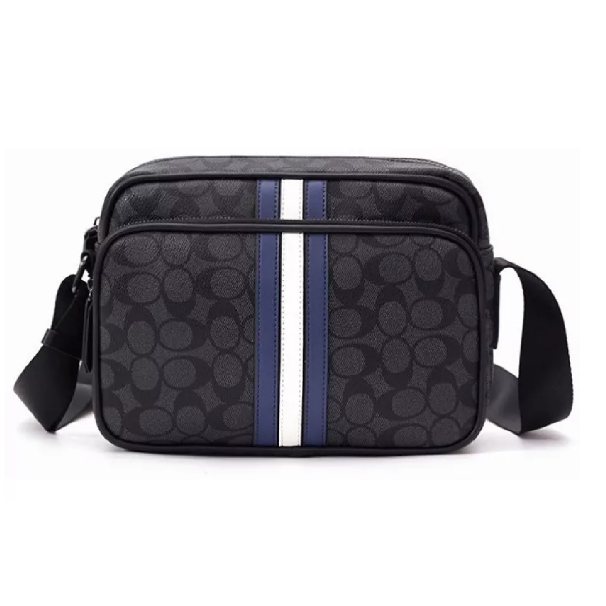 Bandolera De Cuero Hombre Crossbody Ralla Blanca y Azul