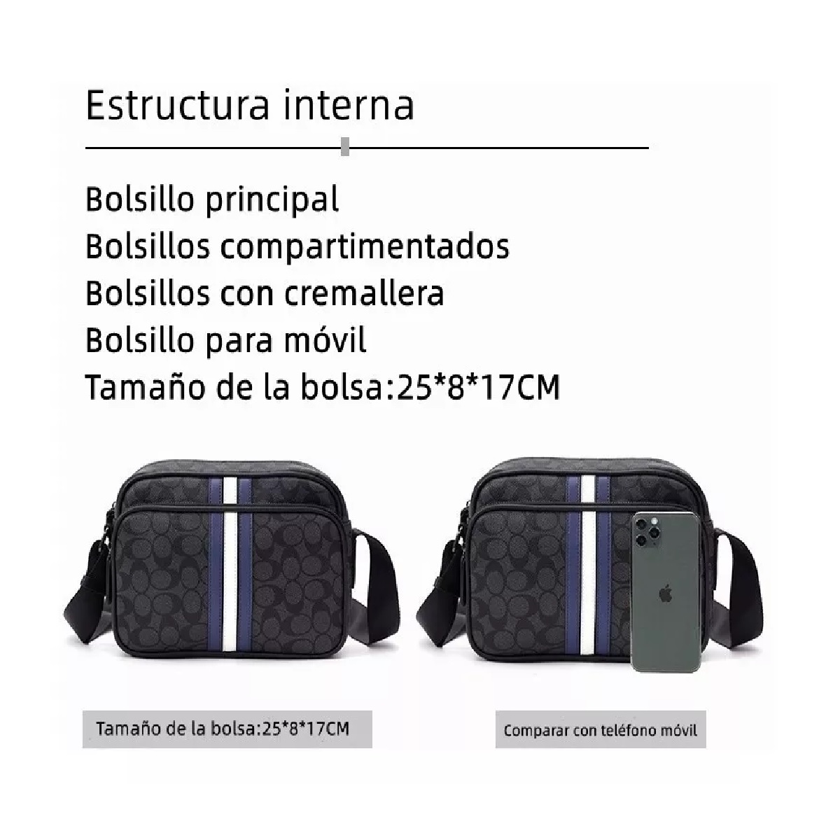 Bandolera De Cuero Hombre Crossbody Ralla Blanca y Azul