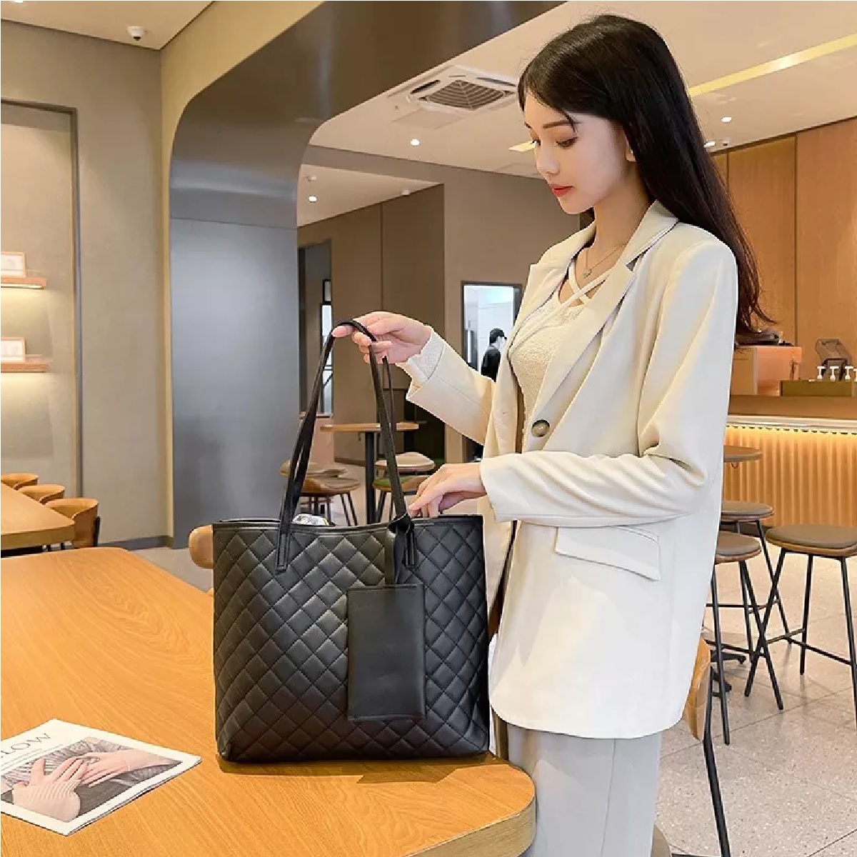 Bolso De Mano Tote Gran Capacidad Negra 