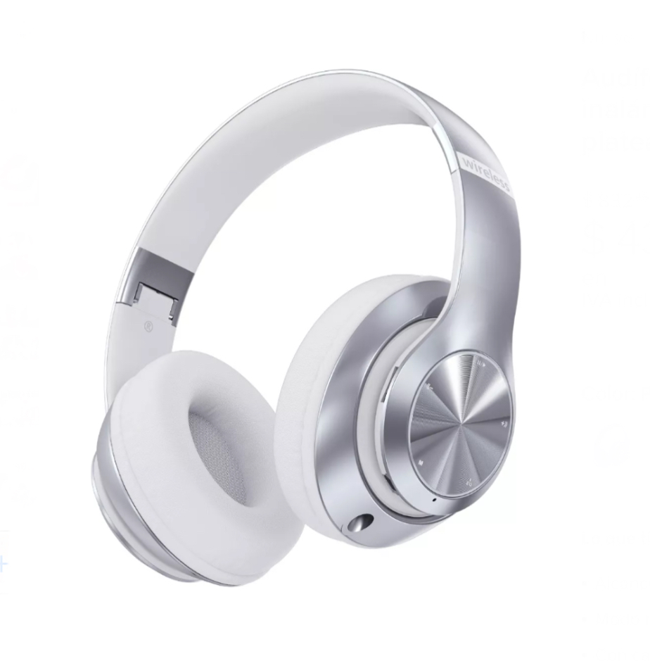 Audífonos Inalambricos Bluetooth De Diadema Con Micrófono plateados.