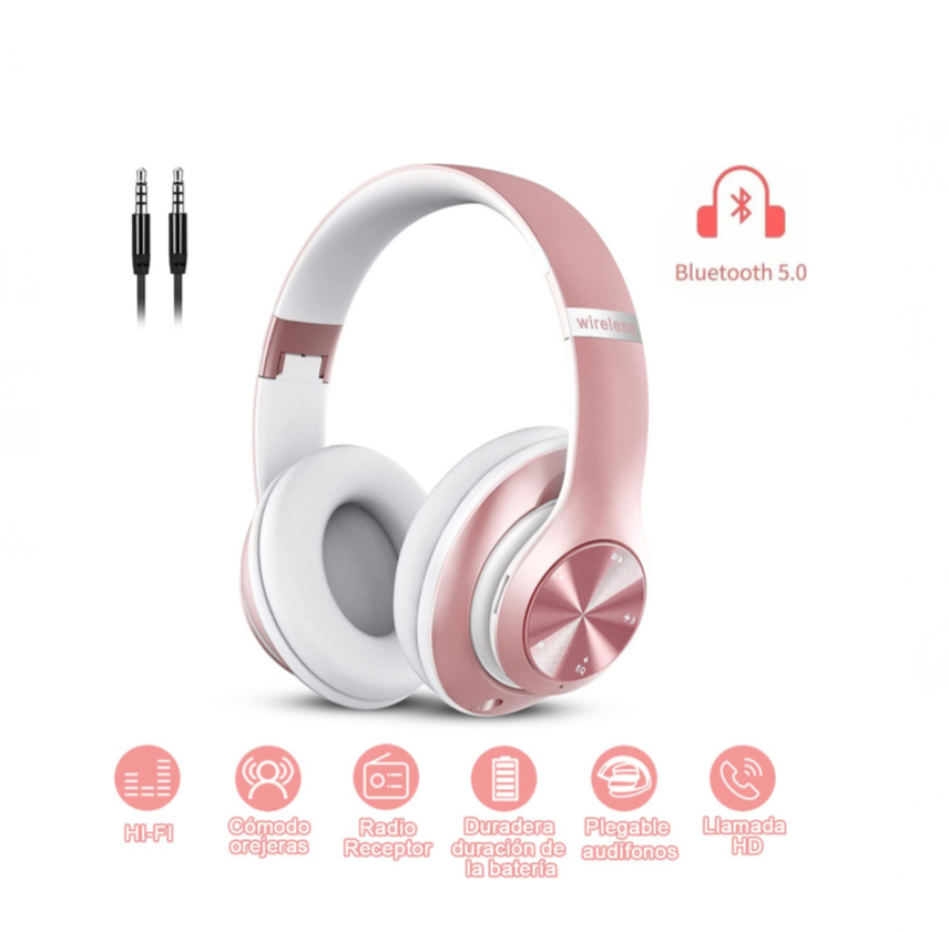Audífonos Inalambricos Bluetooth De Diadema Con Micrófono rosas.