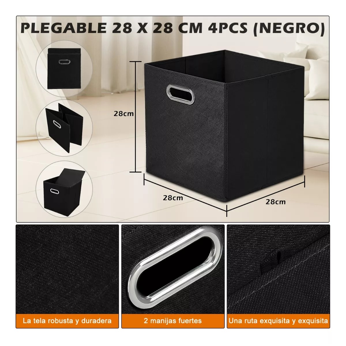 Set 4 Cajas Organizadoras De Tela Plegables Hogar Almacenamiento