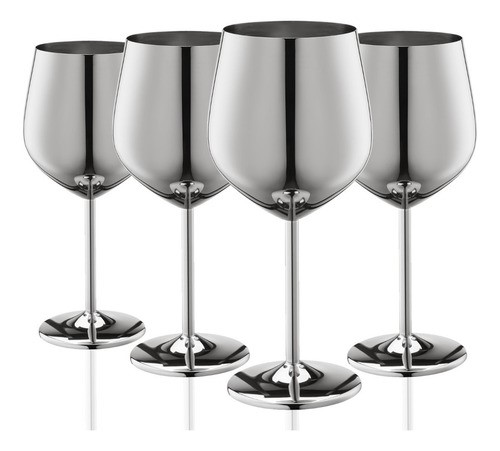 "Copas De Vino De Acero Inoxidable Plateadas 4 pz ".