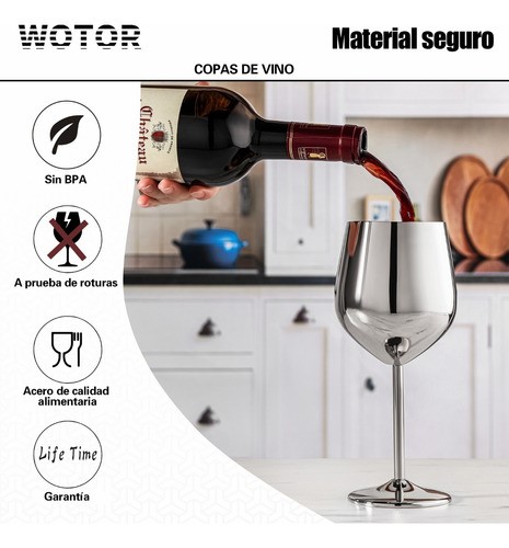 "Copas De Vino De Acero Inoxidable Plateadas 4 pz ".