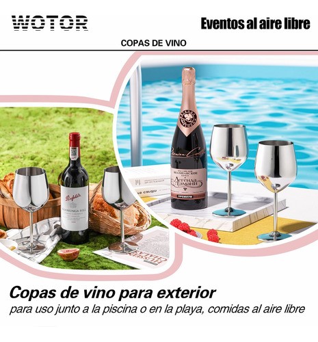 "Copas De Vino De Acero Inoxidable Plateadas 4 pz ".