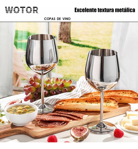 "Copas De Vino De Acero Inoxidable Plateadas 4 pz ".