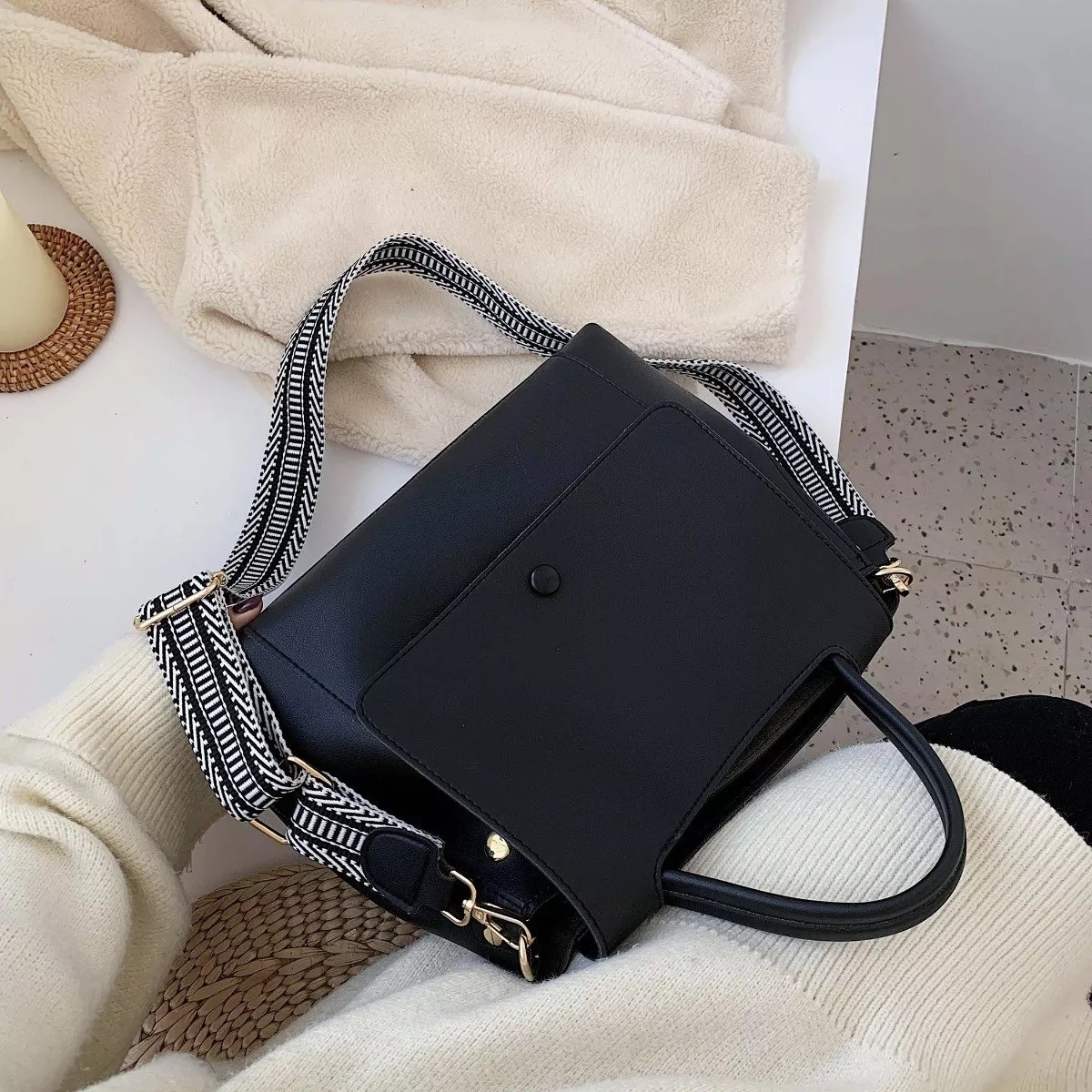 Bolso Bandolera Piel Para Mujer Negro