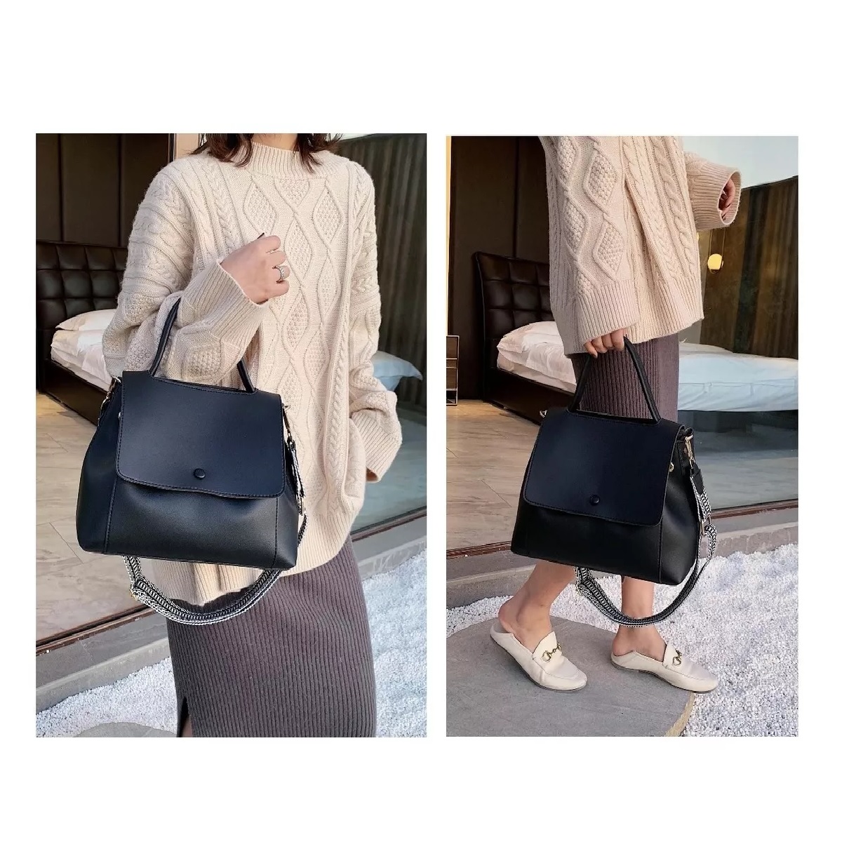 Bolso Bandolera Piel Para Mujer Negro