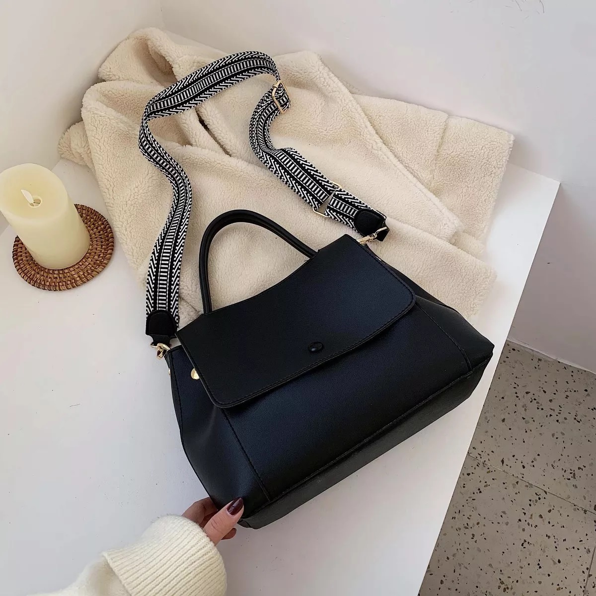 Bolso Bandolera Piel Para Mujer Negro
