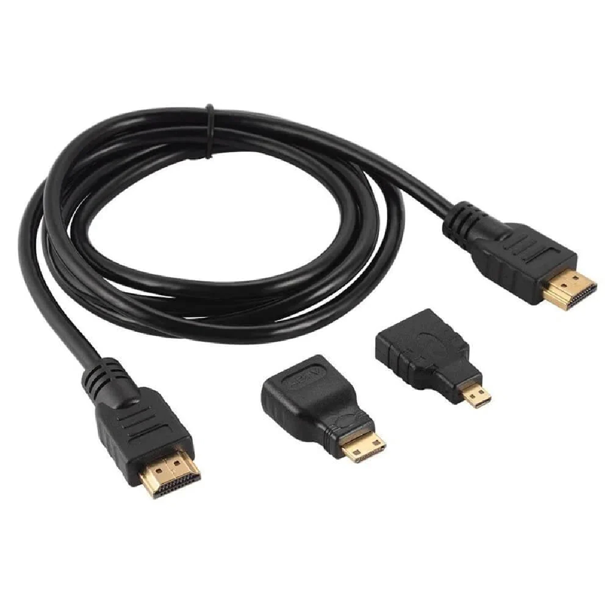 Cable 3 en 1 HDMI 1.5 m y Adaptadores Mini Micro HDMI.