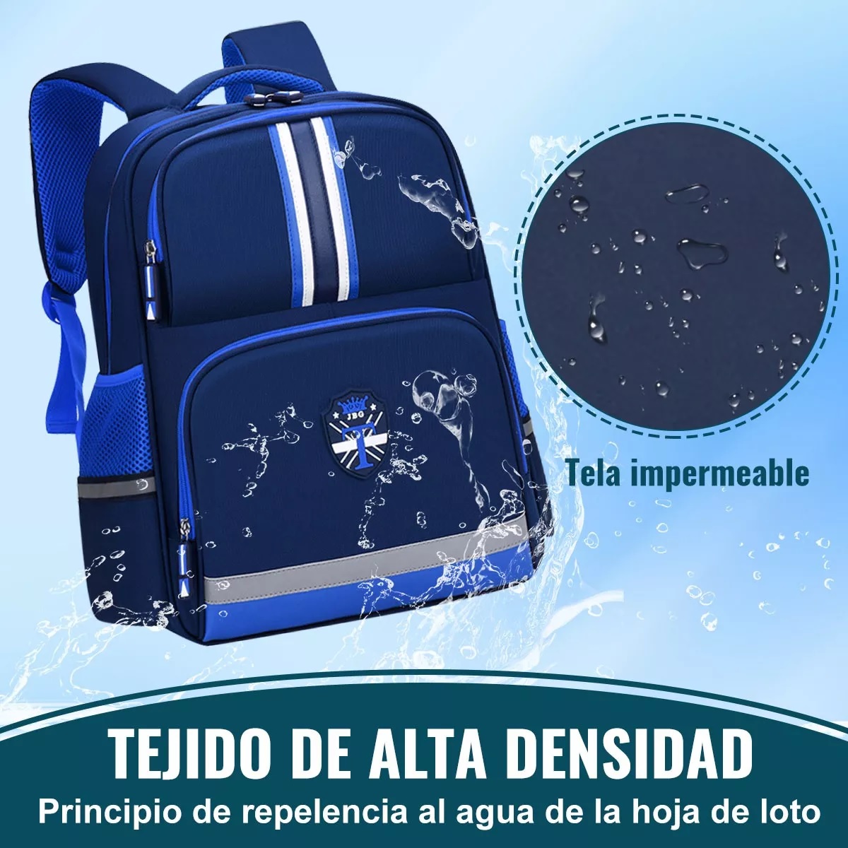 Mochila De Escolar Primaria Impermeable Azul