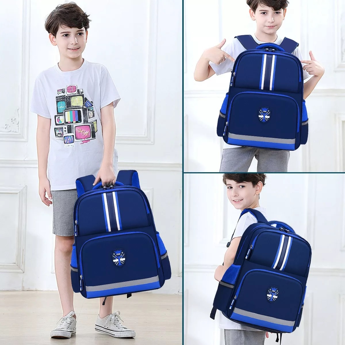 Mochila De Escolar Primaria Impermeable Azul