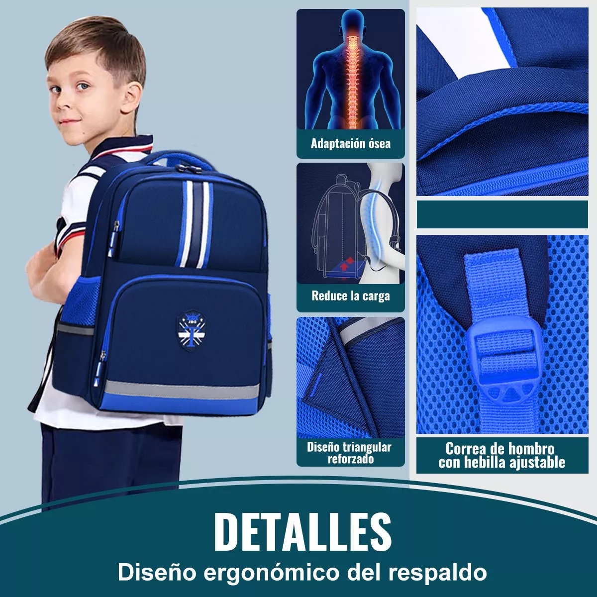 Mochila De Escolar Primaria Impermeable Azul