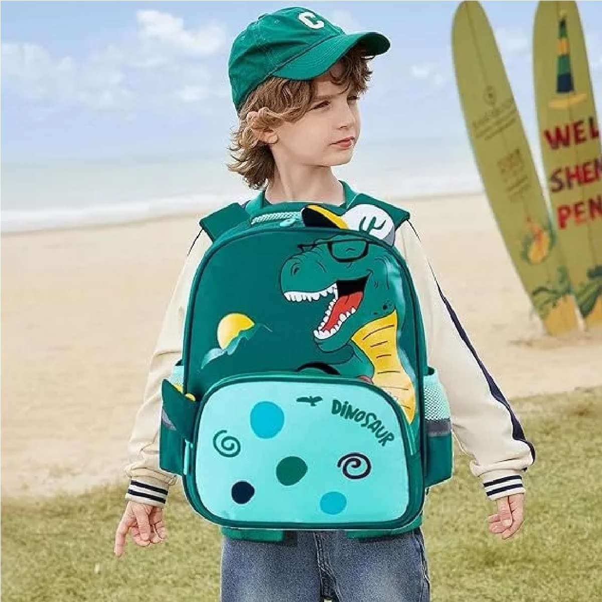 Mochilas Escolar Primaria Bolsa Dinosaurio Verde