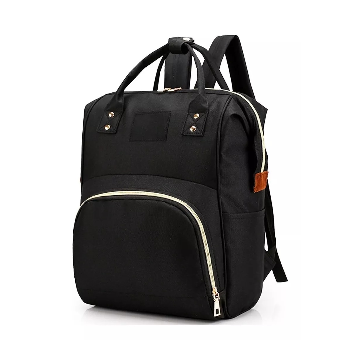 Mochila Pañalera Bebe Térmica Negro Cierre Blanco