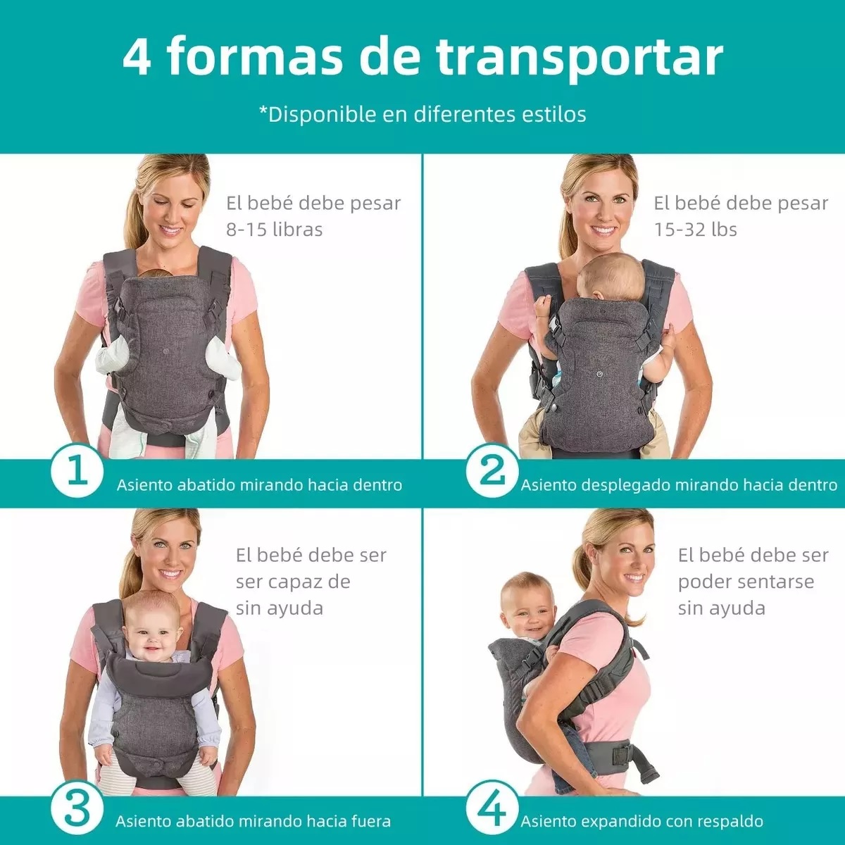Mochila Cangurera Para Bebé Ergonómica, 4 Formas De Porteo Gris