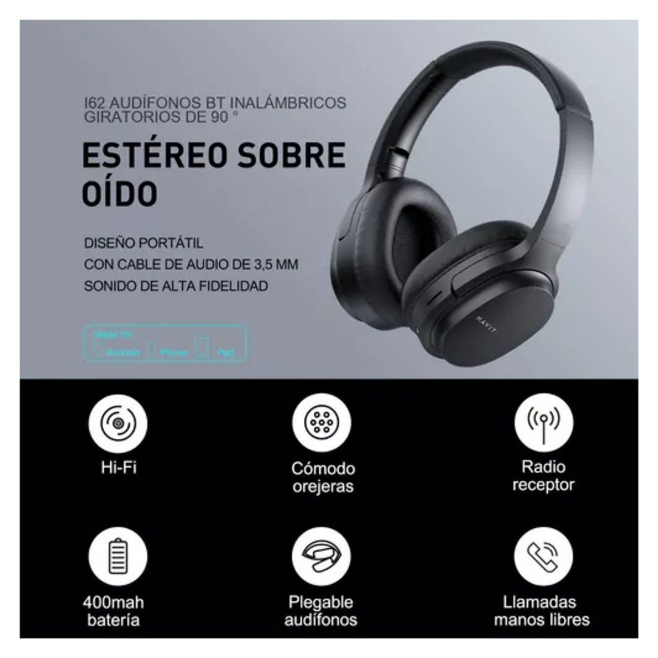 Audífonos Gamer Inalámbricos Diadema Con Mic Cable Aux Bt5.3