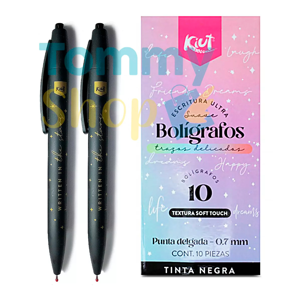 Kiut Caja 10 Boligrafos Trazo Suave Delicados Soft Escolares.