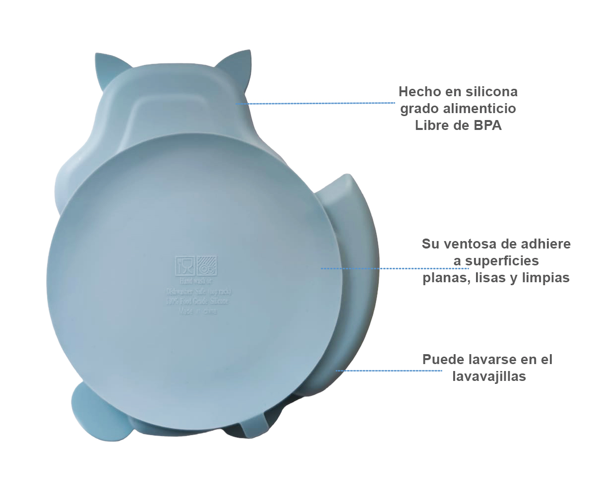 Plato para Bebé de Ardilla Azul con 3 Divisiones, Cubiertos y Plato Hondo