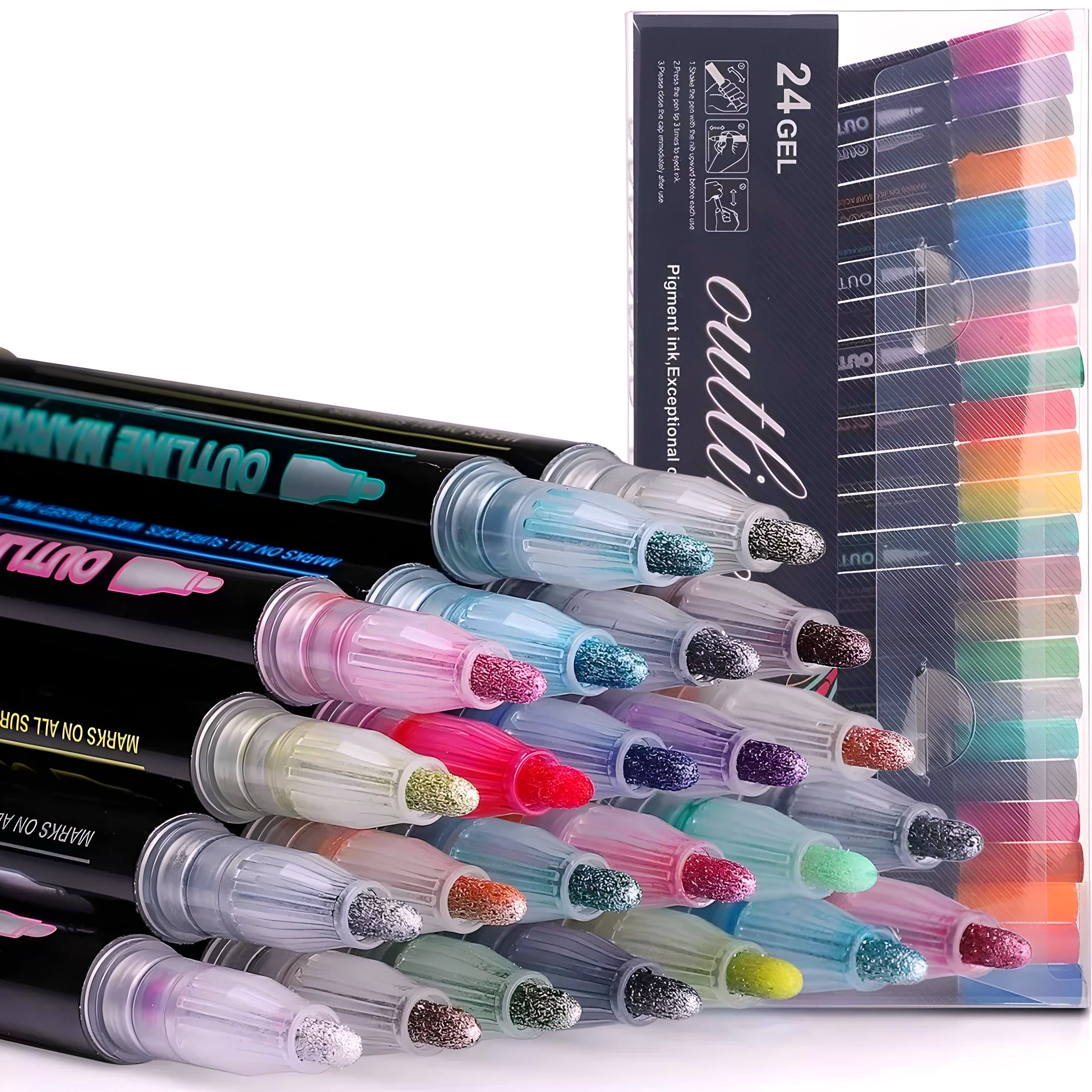 Plumon Metalico Con Contorno De Doble Linea Mágicos 24 Color