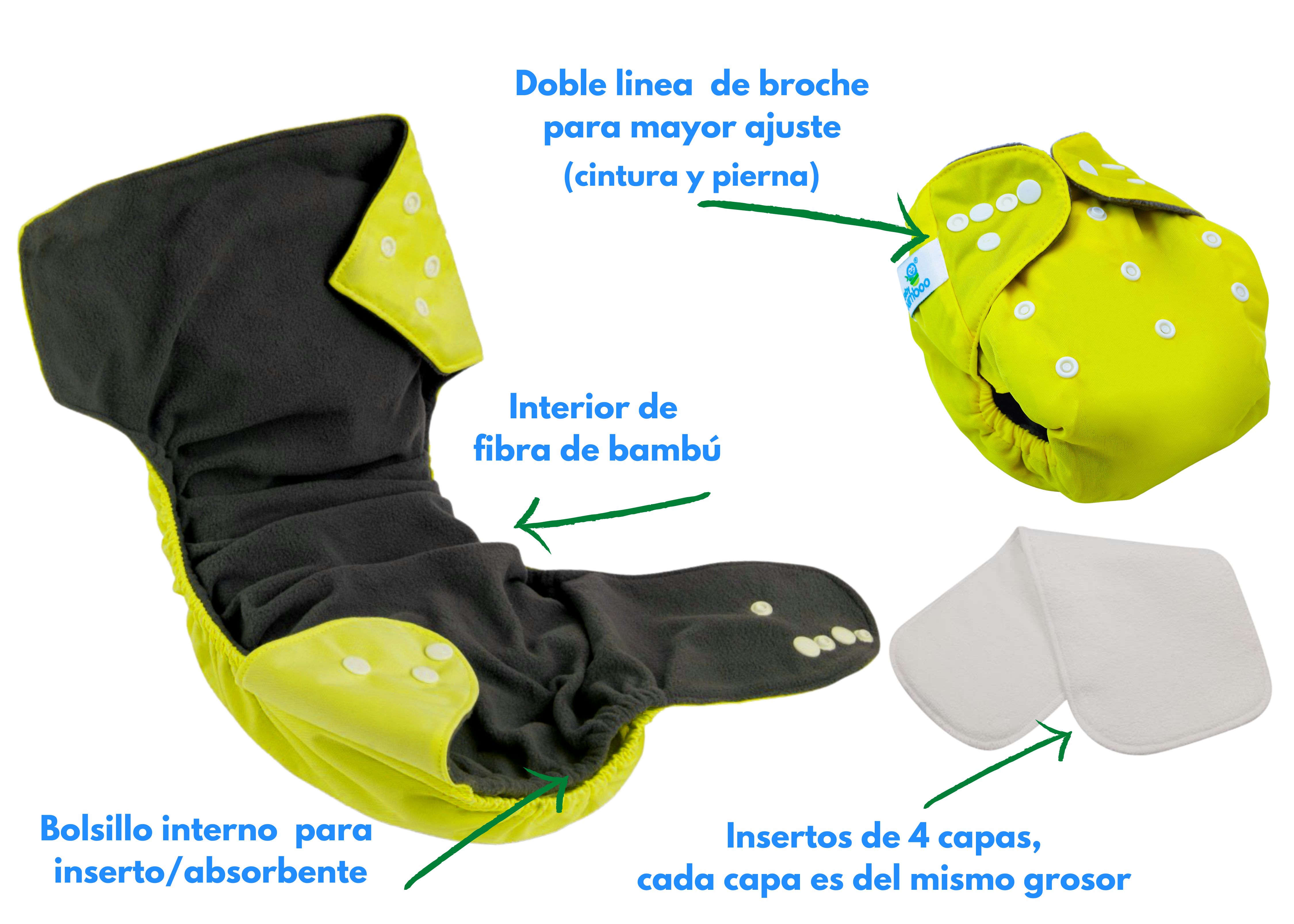 10 Pañales ecológicos de Bambú lisos niño + 12 insertos de 4 capas microfibra 4-15 kgs.