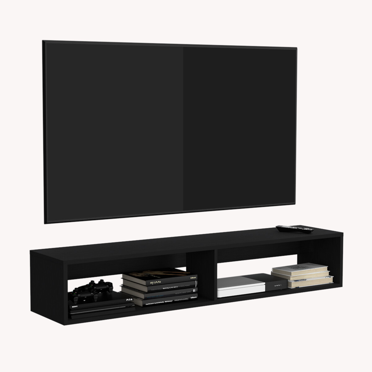 RACK TV ARMABLE FLOTANTE PARA PANTALLA DE 55 PULGADAS.