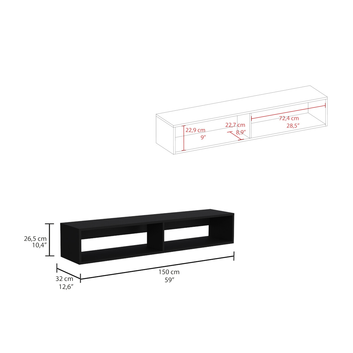 RACK TV ARMABLE FLOTANTE PARA PANTALLA DE 55 PULGADAS.