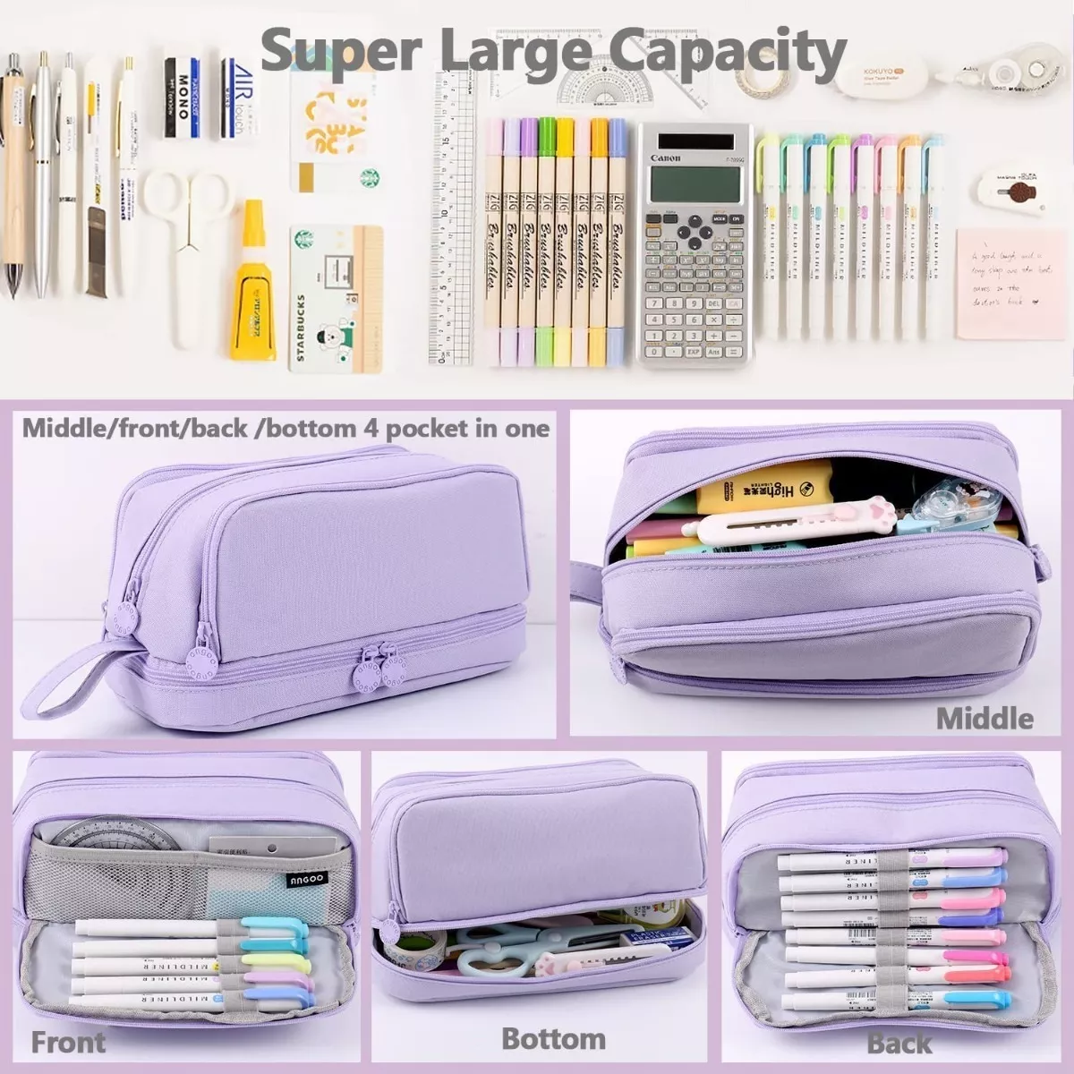 Estuche Para Lápices De Gran Capacidad Con 4 Compartimentos